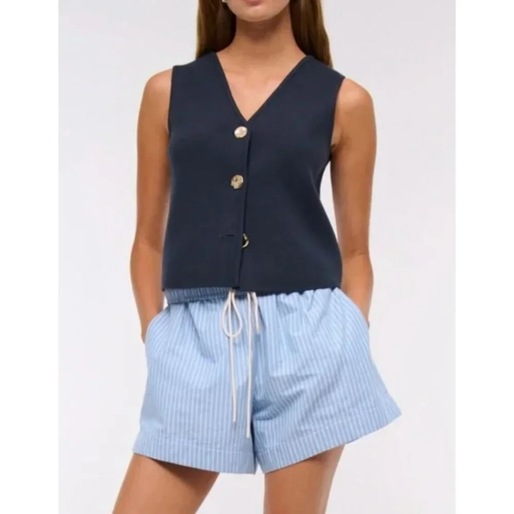 NWT Abercrombie & Fitch LuxeLoft V-Neck Vest Shirt Blue-sz XL